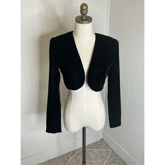Vintage Scott Mclintlock Women's Small Black Cropped Velvet Jacket Coat USA - Picture 1 of 10